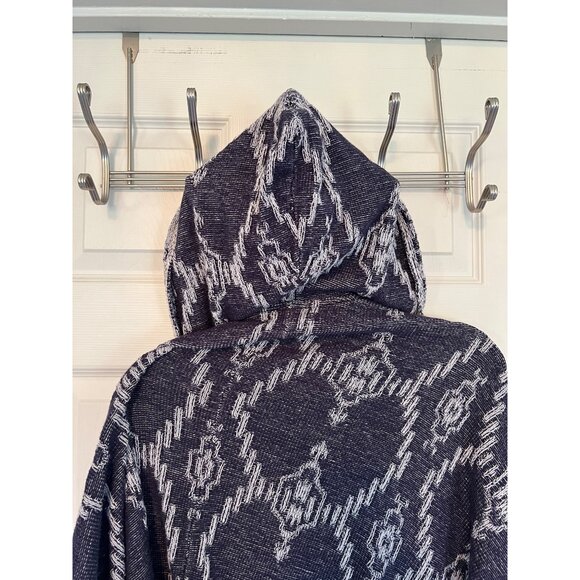 Roxy Blue Hooded Cardigan Sweater Oversized Southwest Aztec Cape Poncho Beach - Picture 6 of 8